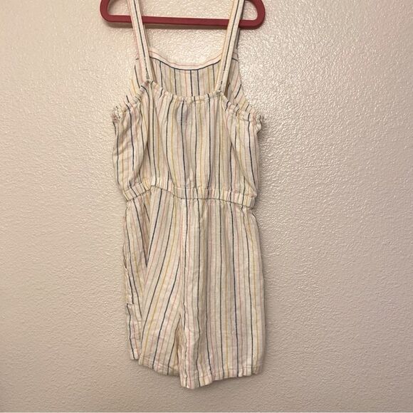 Old Navy linen Tie-Front striped Utility Romper jumpsuit shorts beach L 10/12 - Picture 3 of 13